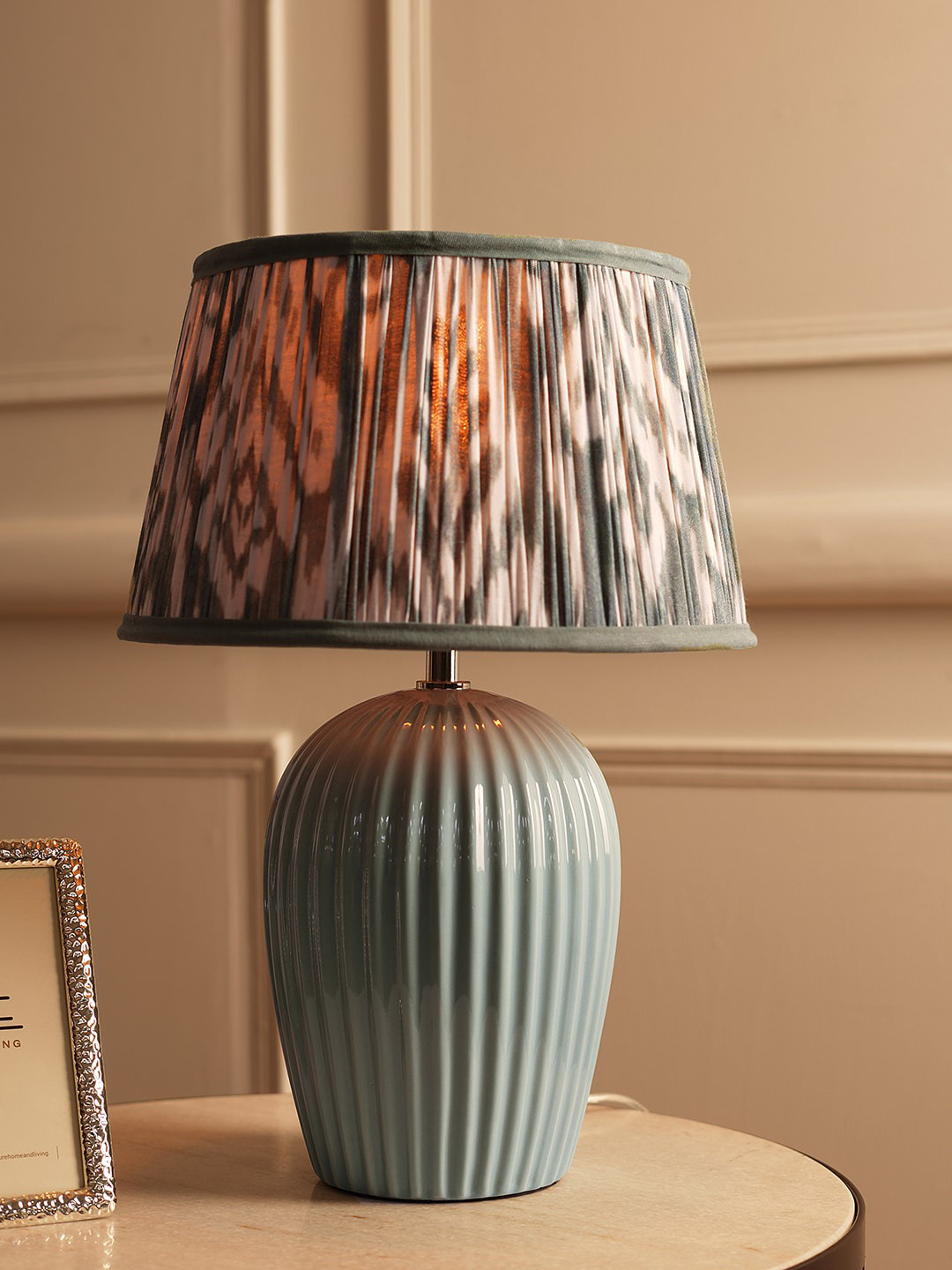 Blue Ribbed Ceramic Table Lamp Stand