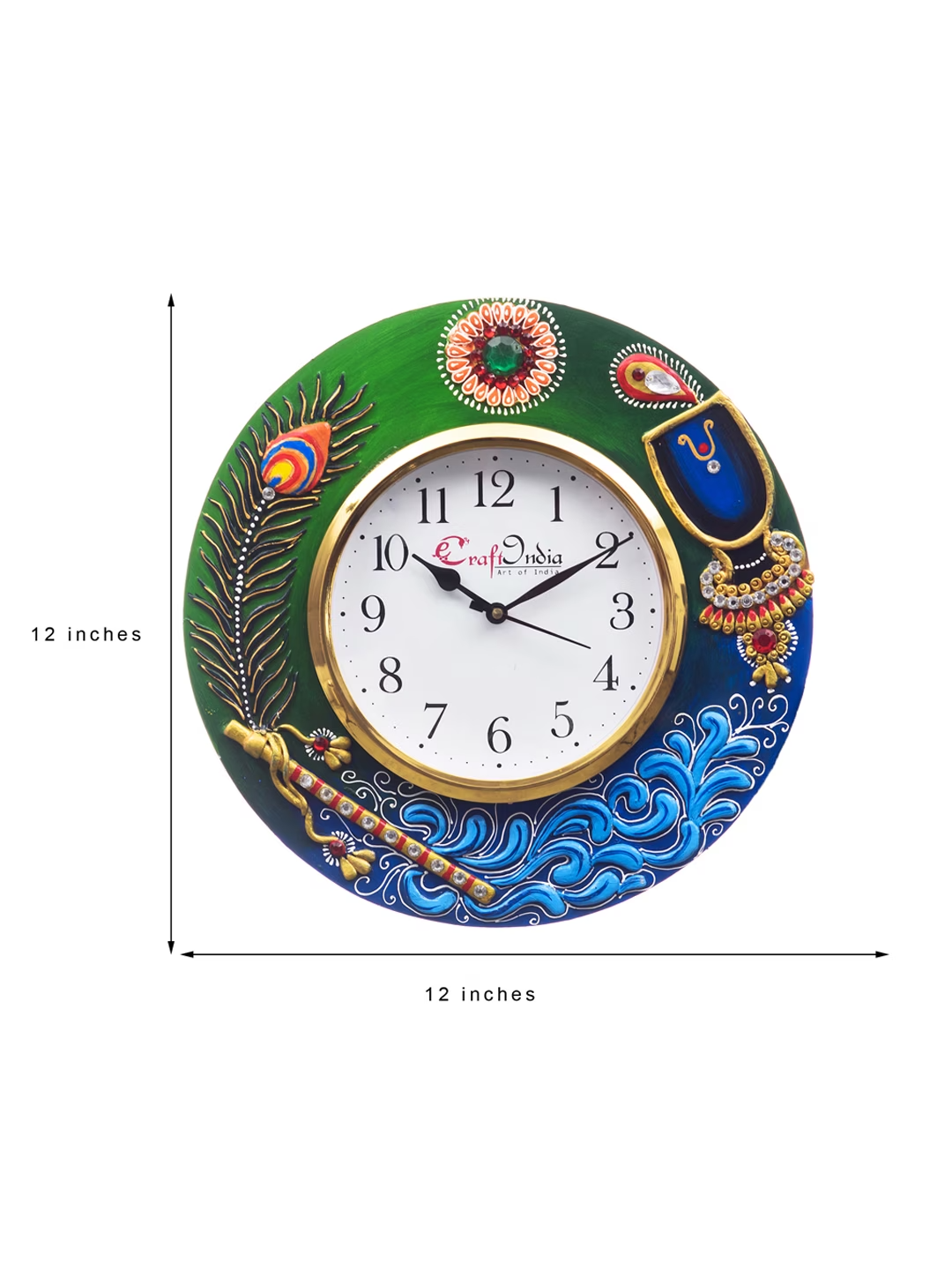 White & Blue Handcrafted Round Embellished Analogue Wall Clock