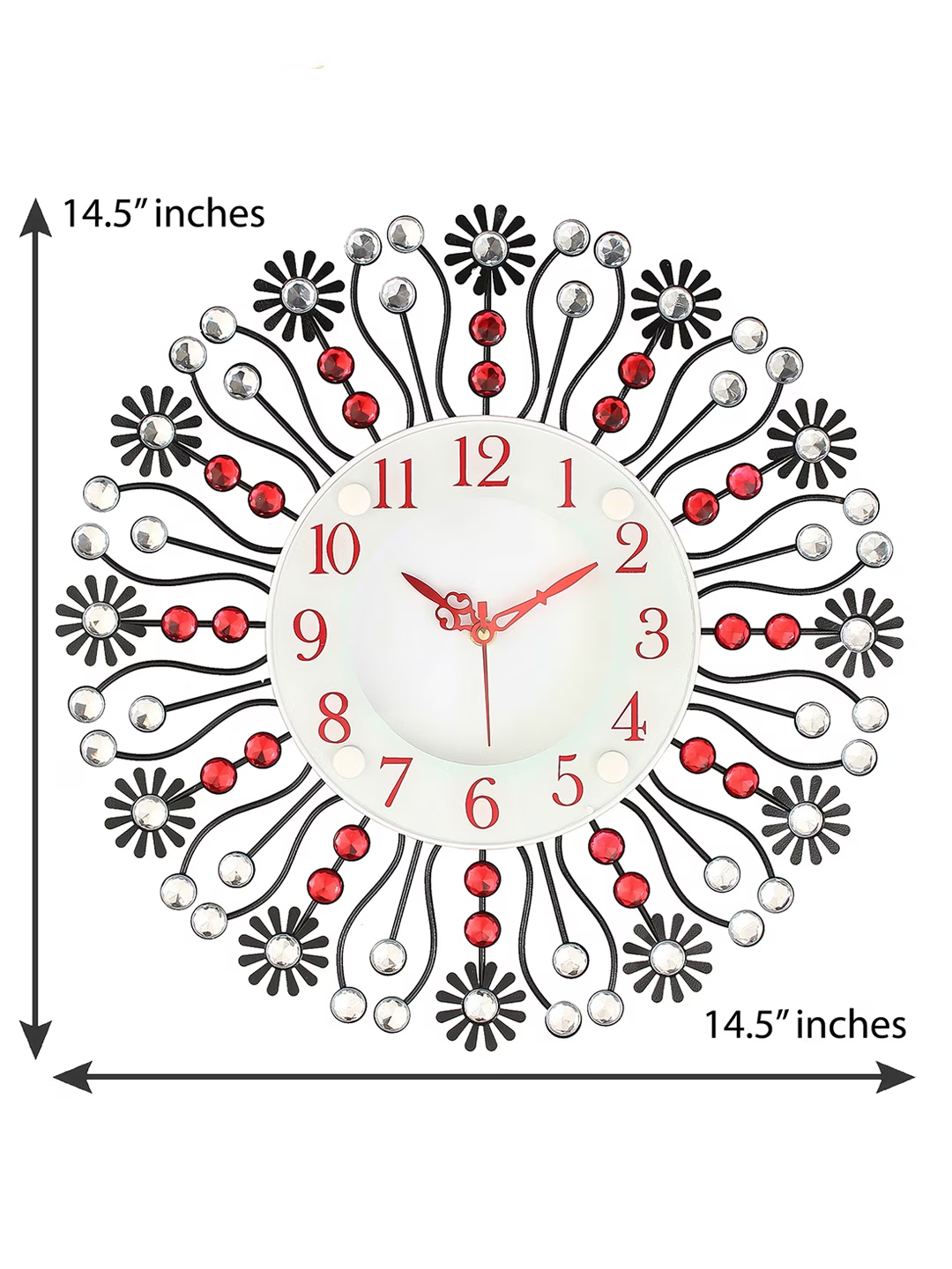 White & Red Handcrafted Round Embellished 37 cm Analogue Wall Clock