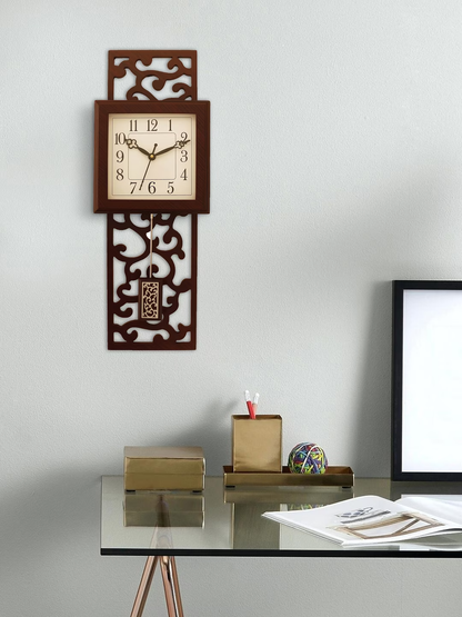 Brown Handcrafted Square Textured Analogue Wall Clock