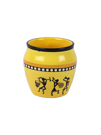 Yellow & Black Set of 6 Dishwasher And Microwave Safe Ceramic Kulladhs 200 ML Each