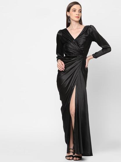 Black Satin Maxi Dress