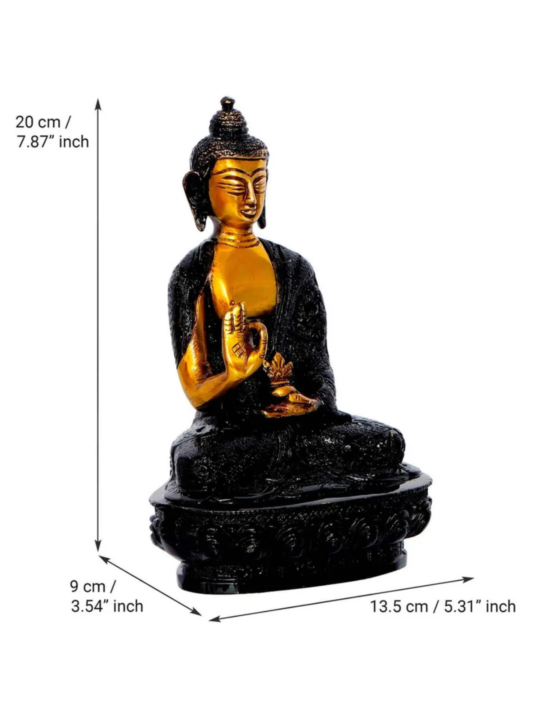 Golden and Black Meditating Blessing Buddha Brass Antique Artifact