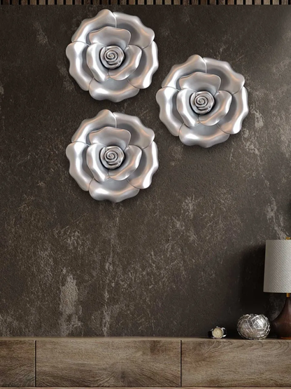 petals spiral silver rose Decorative Plastic Plate Décor, Hanging Carved Decal Set of 3