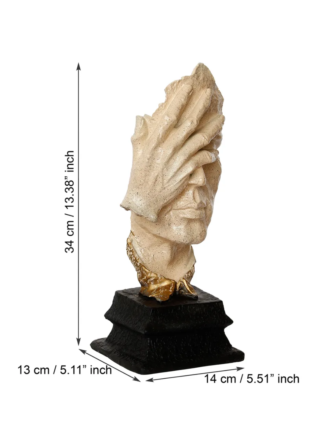 White Antique Finish Man Hand On Face Handcrafted Decorative Polyresin Showpiece