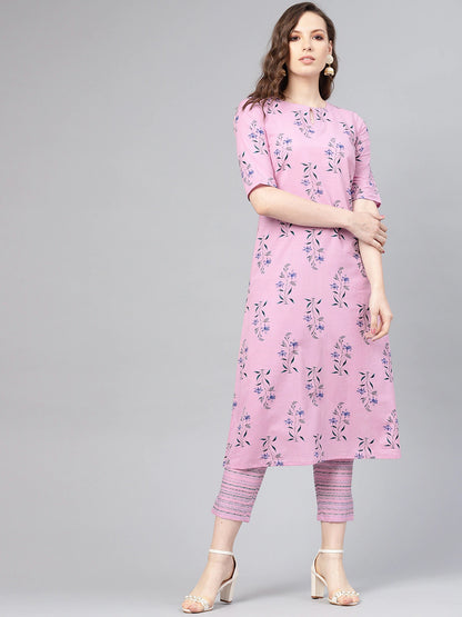 Floral Bliss Side Pocket Cotton Kurta Set