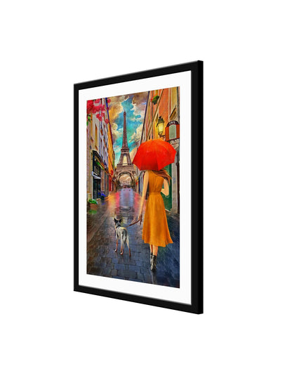 Blue & Orange Elifit Tower With Lady Painting Wall Art