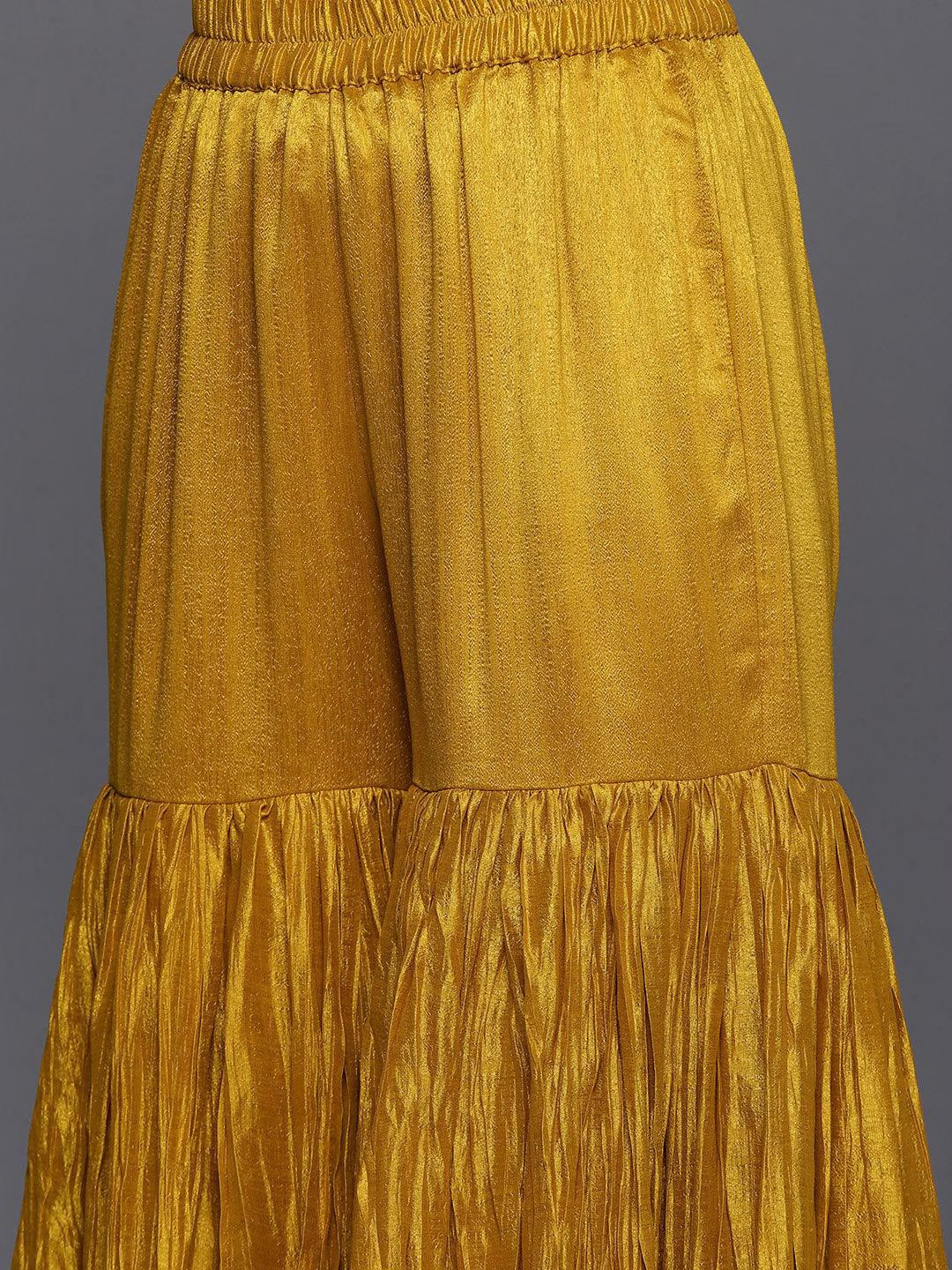 Women Mustard Yellow Floral Motifs Sequinned Salwar Suit
