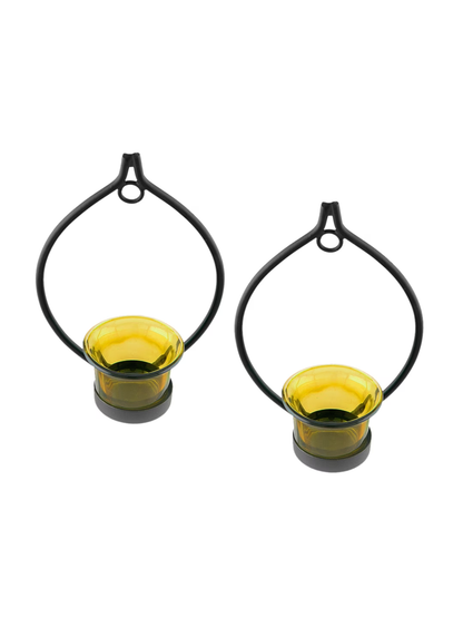 Set of 2 Black & Yellow Candle Holders