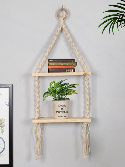 Beige 2 Tier Macrame Wall Hanging Planters