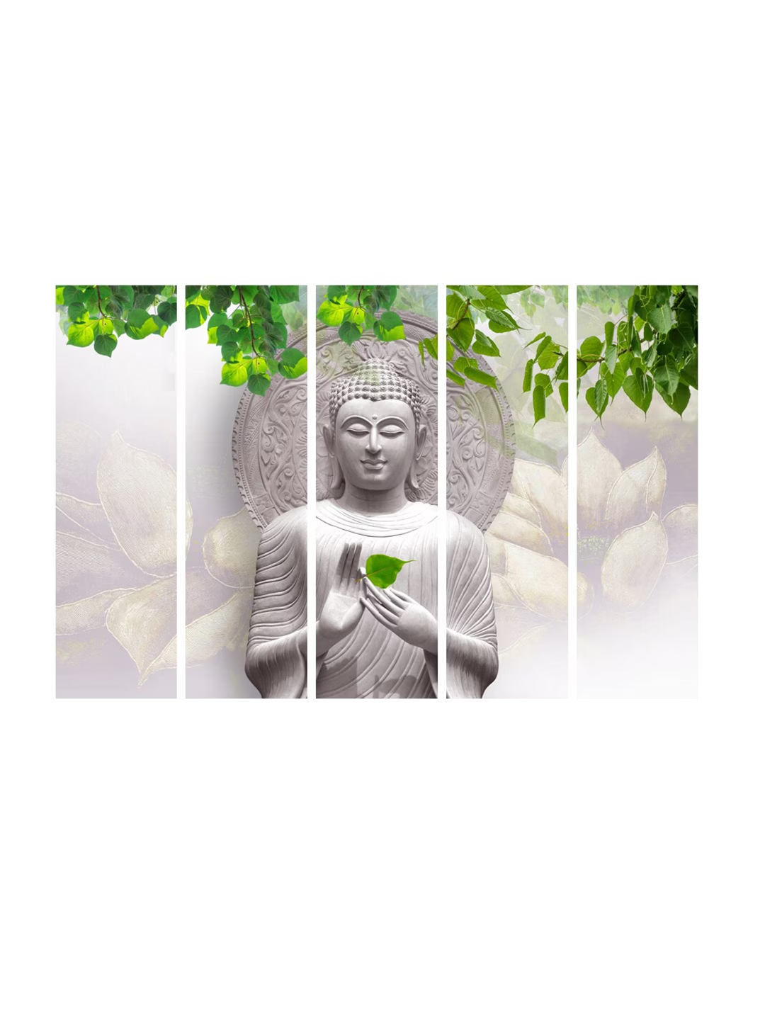 Set Of 5 White & Green The Blessing Buddha Wall Art Frames