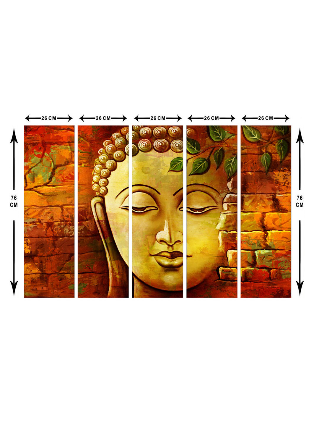 Set of 5 Orange & Yellow Printed Meditating Buddha Framed Wall Art