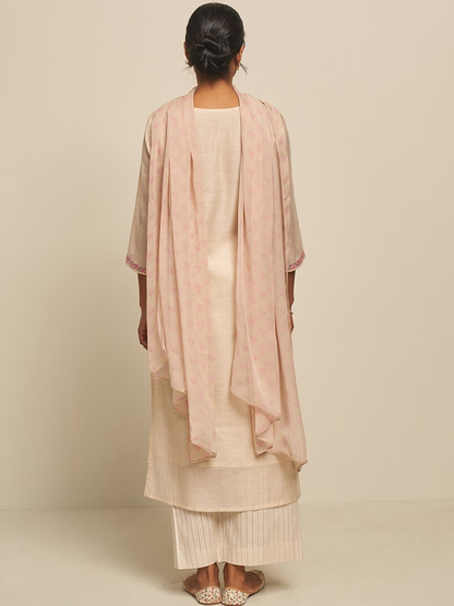 Floral Printed Linen Kurta with Palazzos & Dupatta