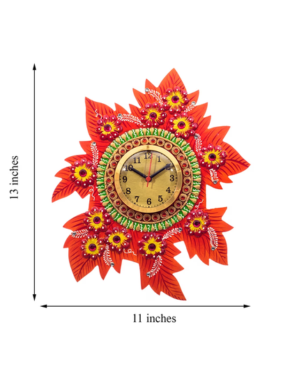 Multicoloured Handcrafted Floral Embellished Analogue Wall Clock