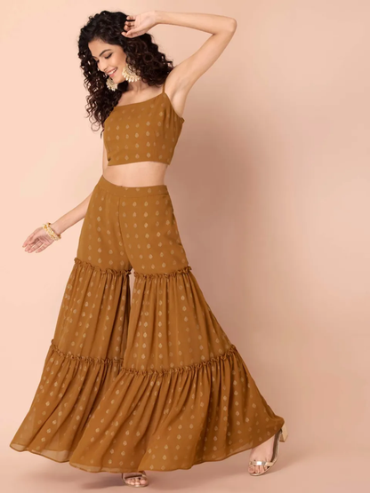 Ochre Foil Tiered Sharara Pants