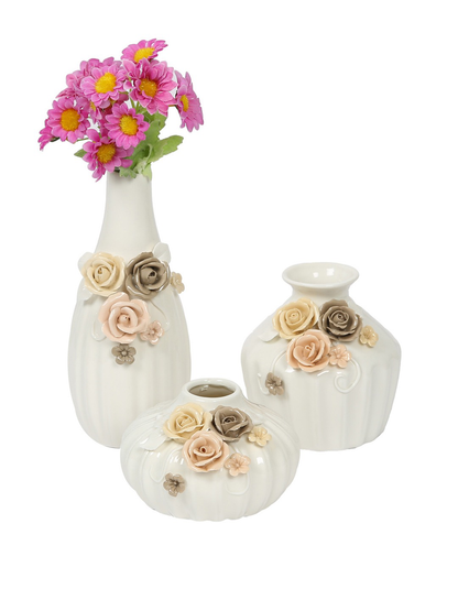 Set of 3 White Ceramic Flower Vase