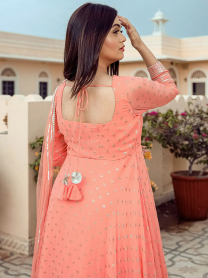 Peach Georgette Anarkali (Set of 3)