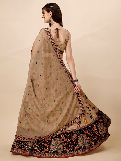 Printed Semi-Stitched Silk Lehenga & Unstitched Blouse With Dupatta