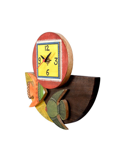 Multi-Coloured Wooden Tribal Art Abstract Analogue Wall Clock