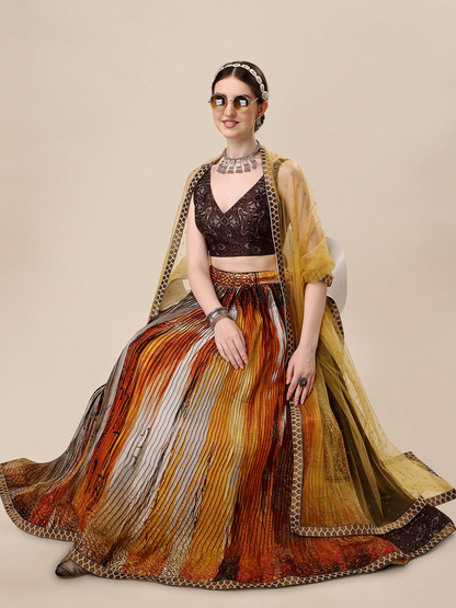 Printed Ready to Wear Silk Lehenga & Blouse With Dupatta