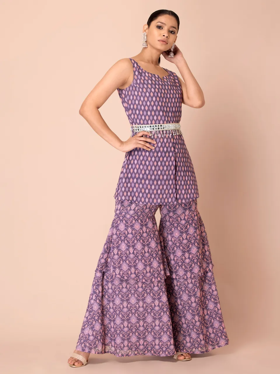 Lavender Boota Layered Sharara Pants