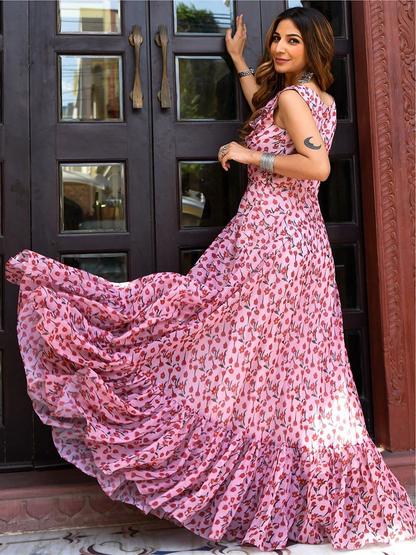 Floral Georgette A-Line Maxi Dress