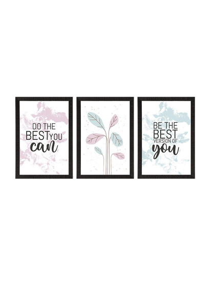 Set of 3 White & Black Motivational Quotes Printed Framed Wall Art