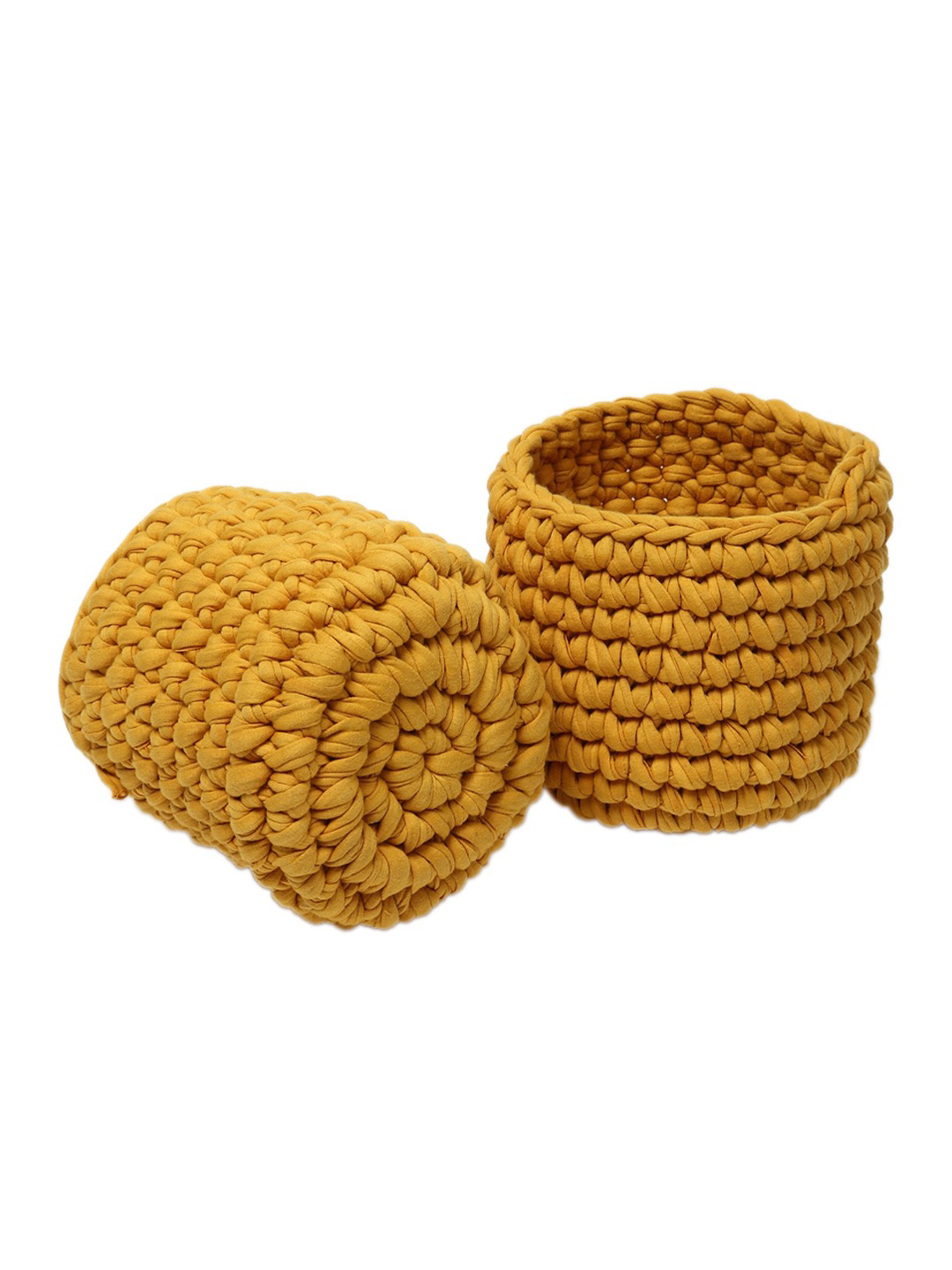 Yellow Set of 2 Jute Crochet Baskets
