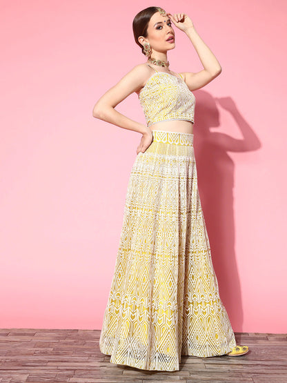 Yellow Embroidered Semi-stitched Lehenga Choli With Dupatta