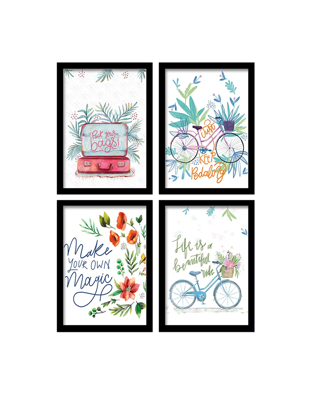 Set of 4 White Motivational Quotes Digital Art Print