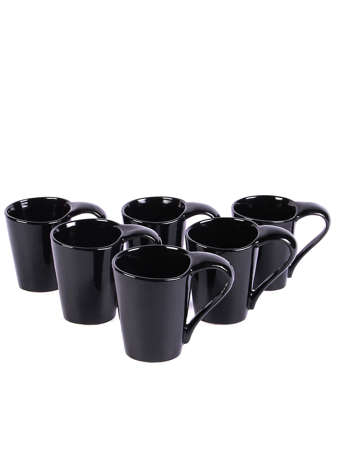 Black 6 Pieces Solid Ceramic Handcrafted Coffee Mug Set