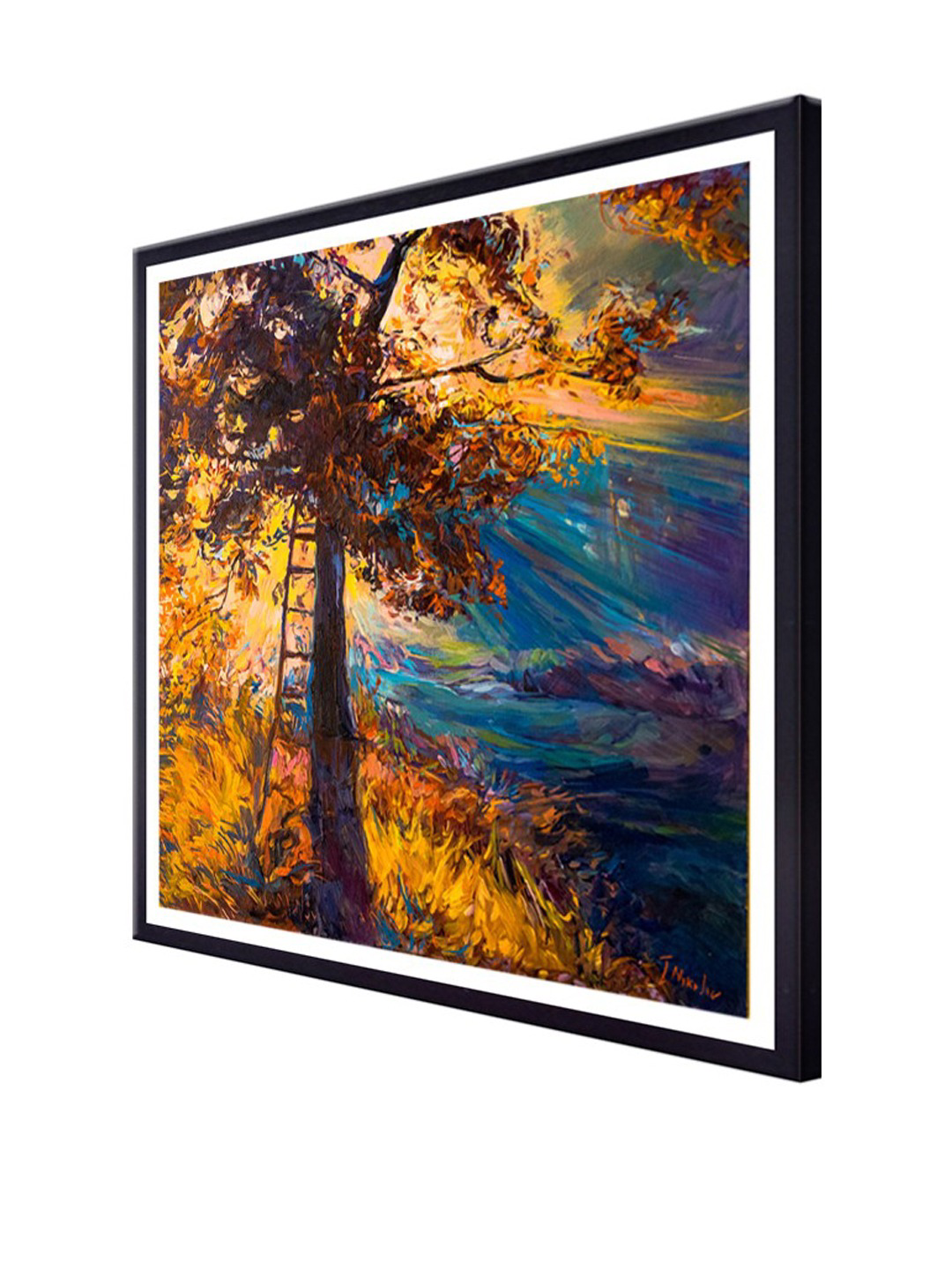 Blue & Yellow Leaves Tree Printed Canvas Wall Art