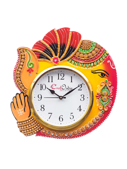 White Handicraft Lord Ganesha Analogue Wall Clock