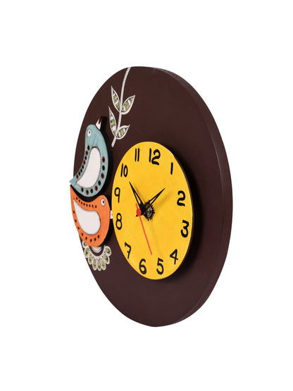 Brown Wooden Tribal Art Printed Round Analogue Wall Clock