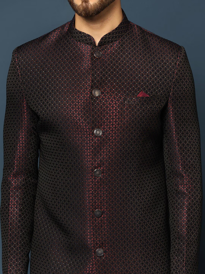 Men Self-Design Cotton Sherwani Set