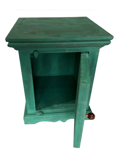 Queens Sheesham Wood Bedside Table in Antique Green Finish