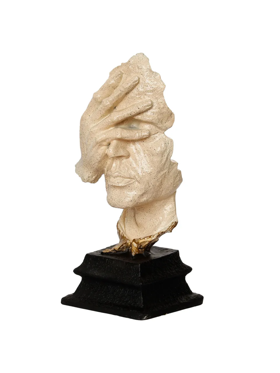 White Antique Finish Man Hand On Face Handcrafted Decorative Polyresin Showpiece