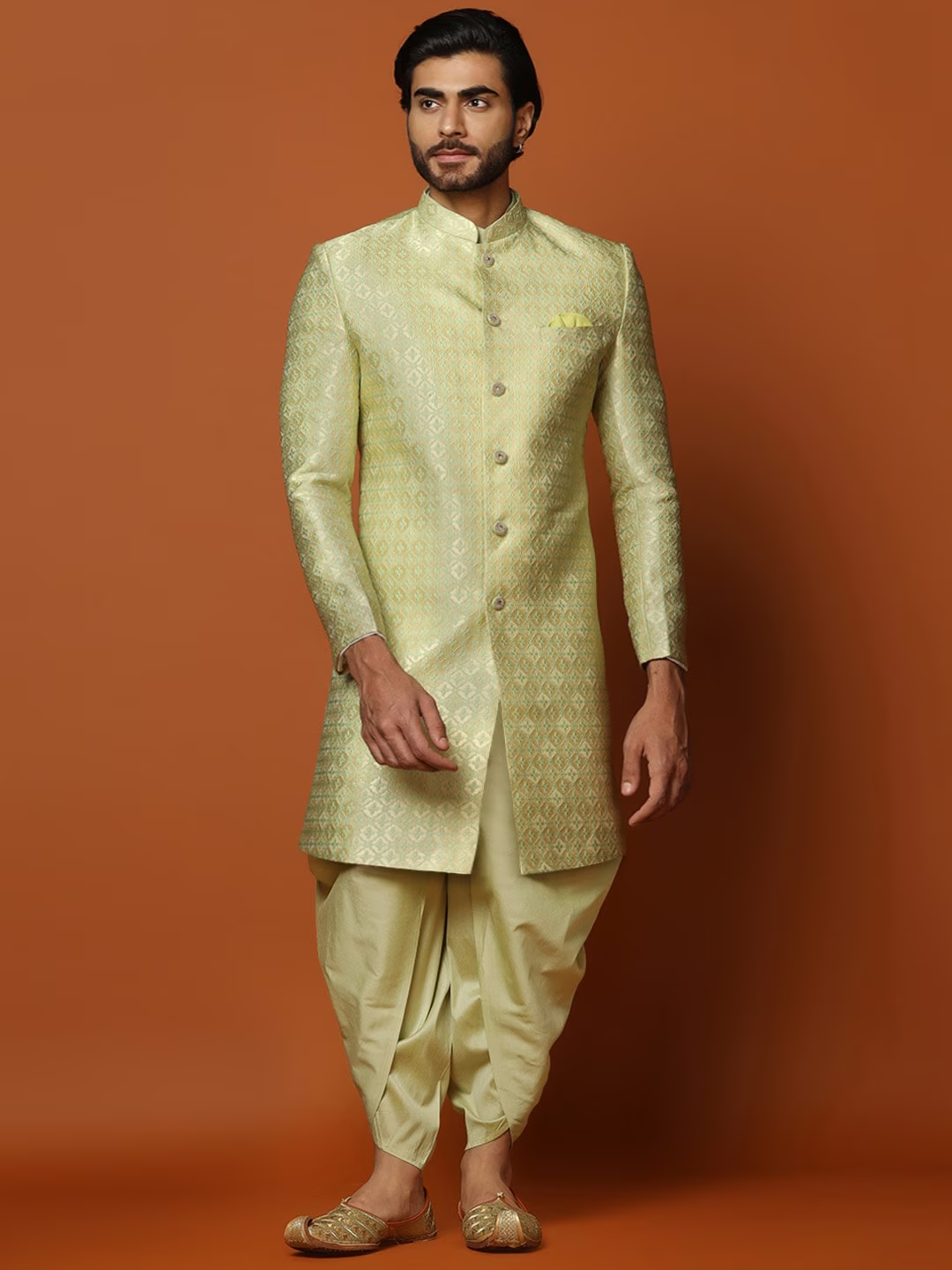 Woven Design Cotton Sherwani Dhoti Set