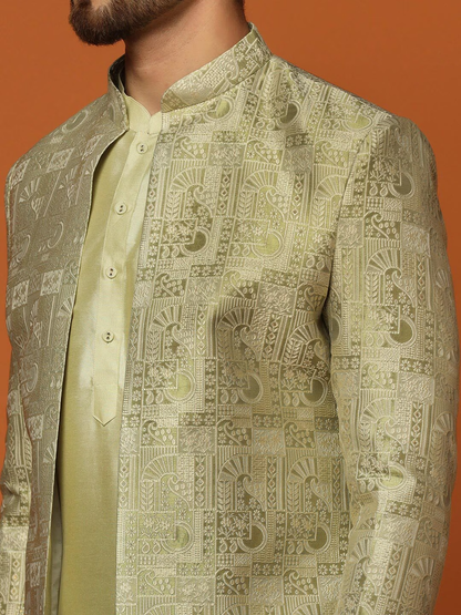 Self-Design Cotton Sherwani Set