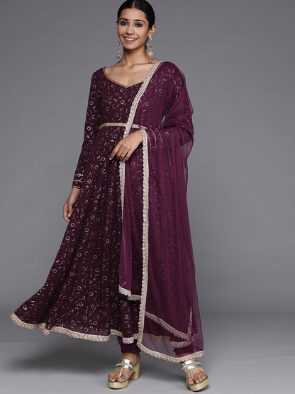 Women Purple Floral Embroidered Anarkali Salwar Suit