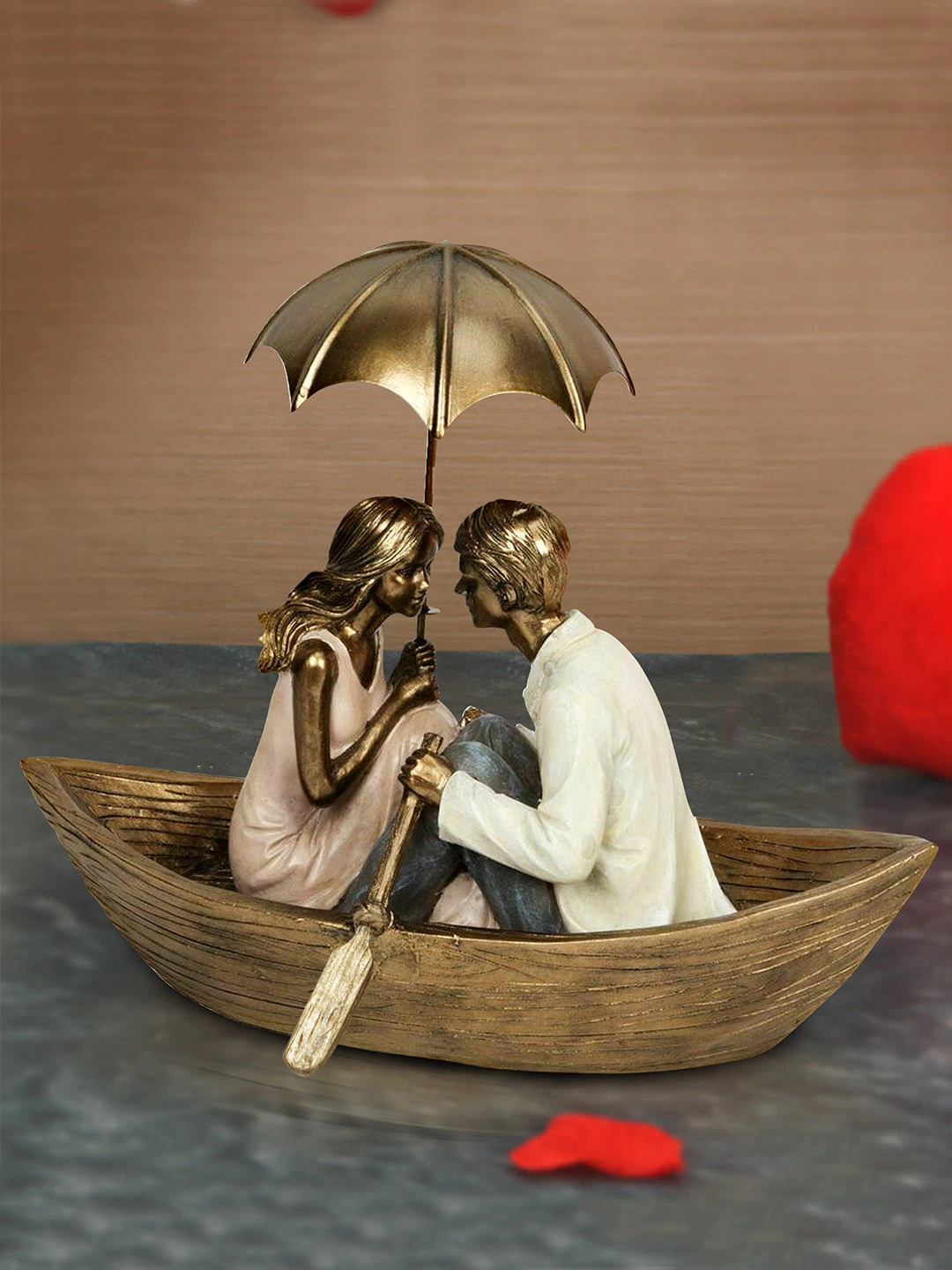 Copper-Toned & White Valentine Romantic Couple Showpiece
