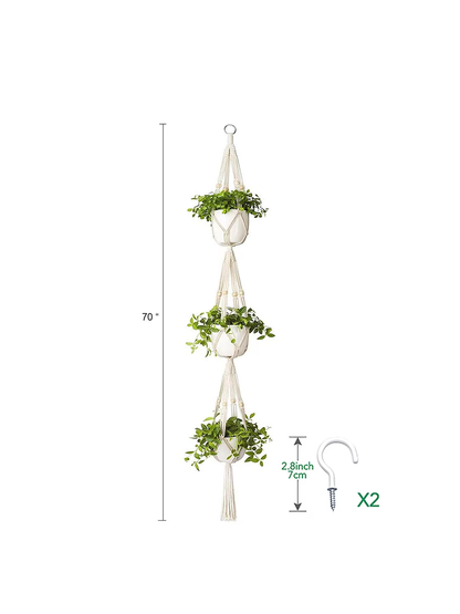 Set Of 2 Beige Macrame Plant Hangers Without Pot