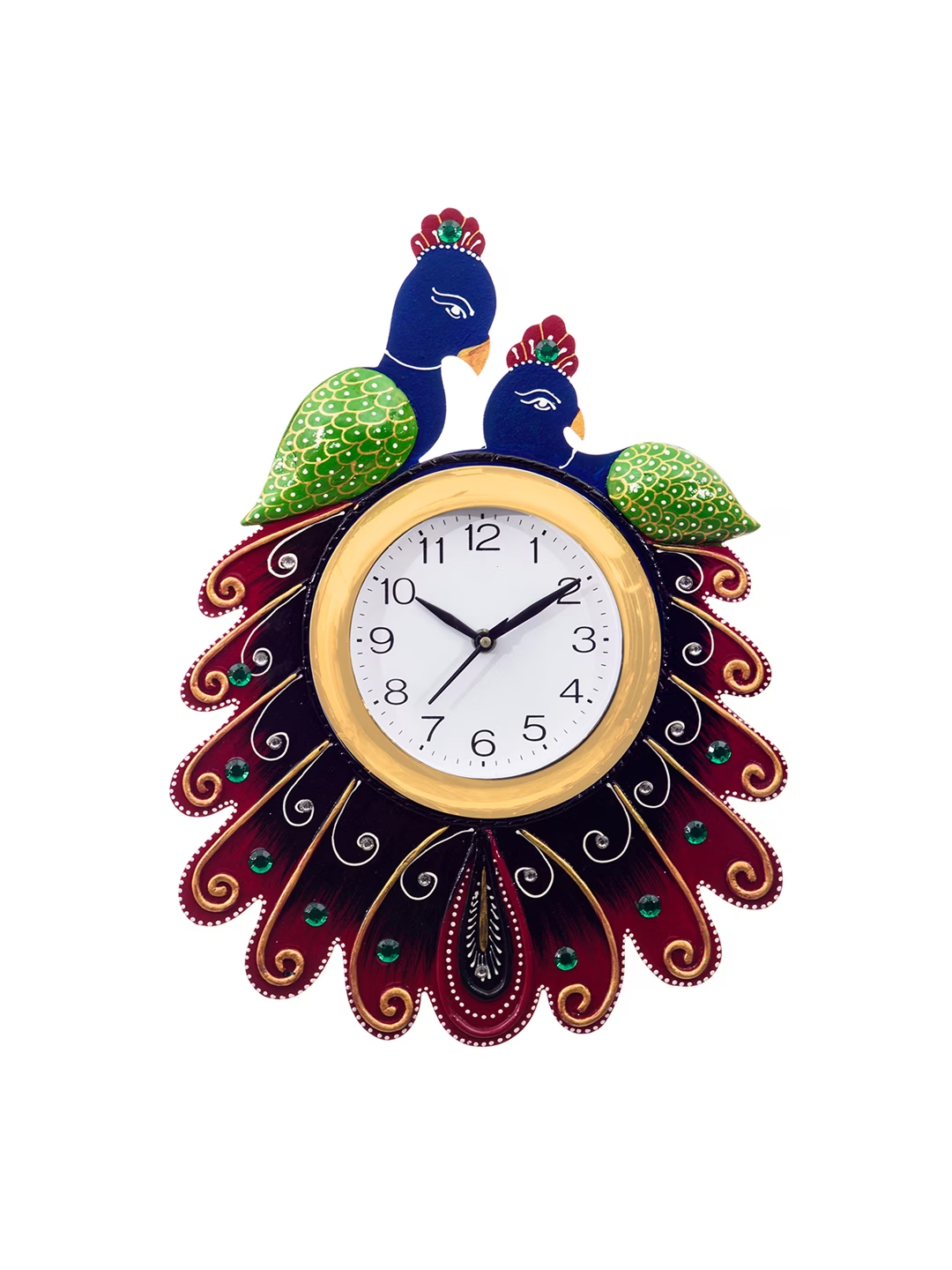 White & Maroon Handcrafted Bird Shaped Printed Analogue Wall Clock