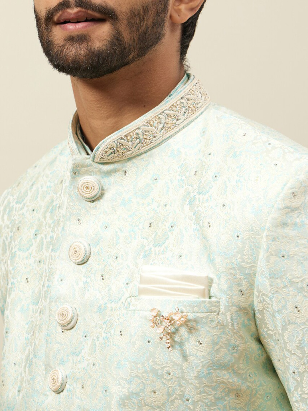 Brocade Woven-Designed Sherwani Set