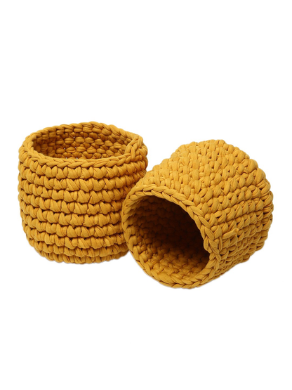 Yellow Set of 2 Jute Crochet Baskets