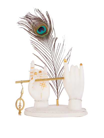 White Ladoo Gopal Murli Morpankh Showpiece