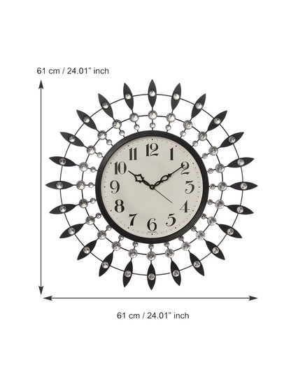 Black & Silver-Toned Embellished Contemporary Wall Clock