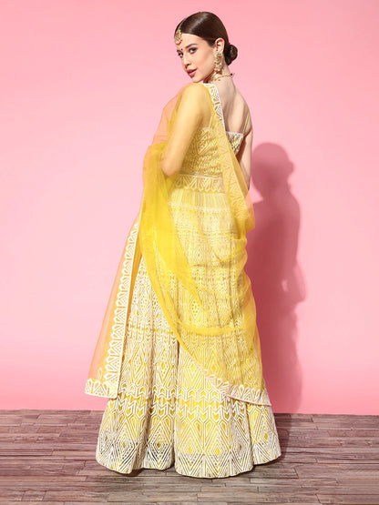 Yellow Embroidered Semi-stitched Lehenga Choli With Dupatta