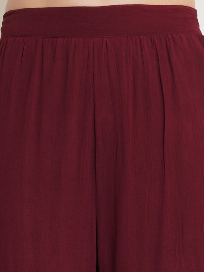 Women Maroon Top & Sharara With Shrug