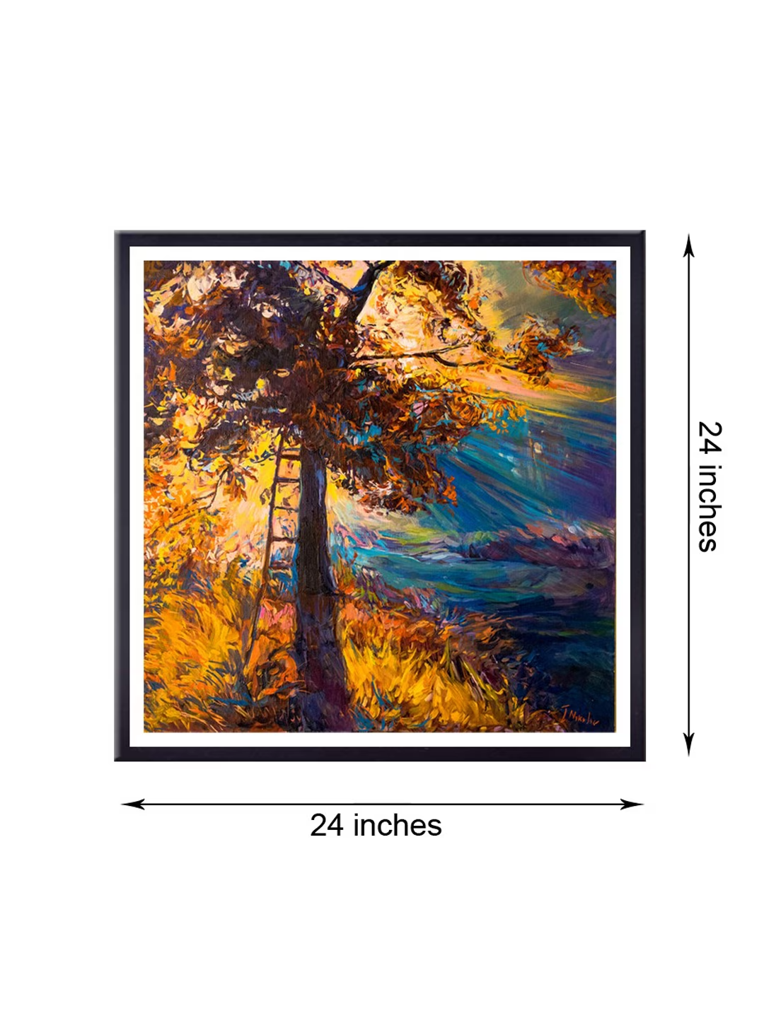 Blue & Yellow Leaves Tree Printed Canvas Wall Art